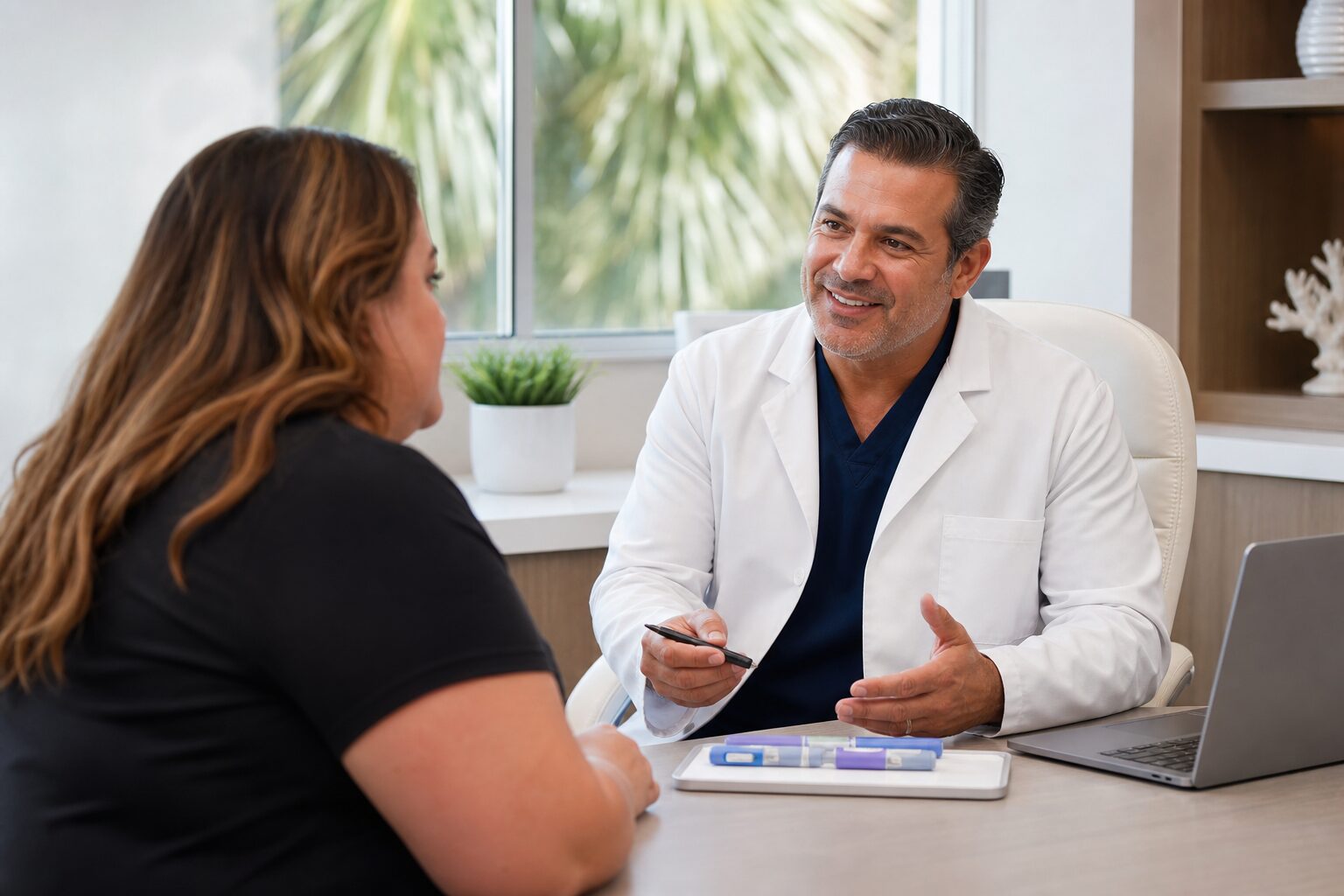 Ozempic vs Wegovy Coral Springs: 7 Powerful Differences 2 Ozempic vs Wegovy Coral Springs: A person on a scale, looking motivated, with a blurred background of a healthy lifestyle and the Coral Springs area.