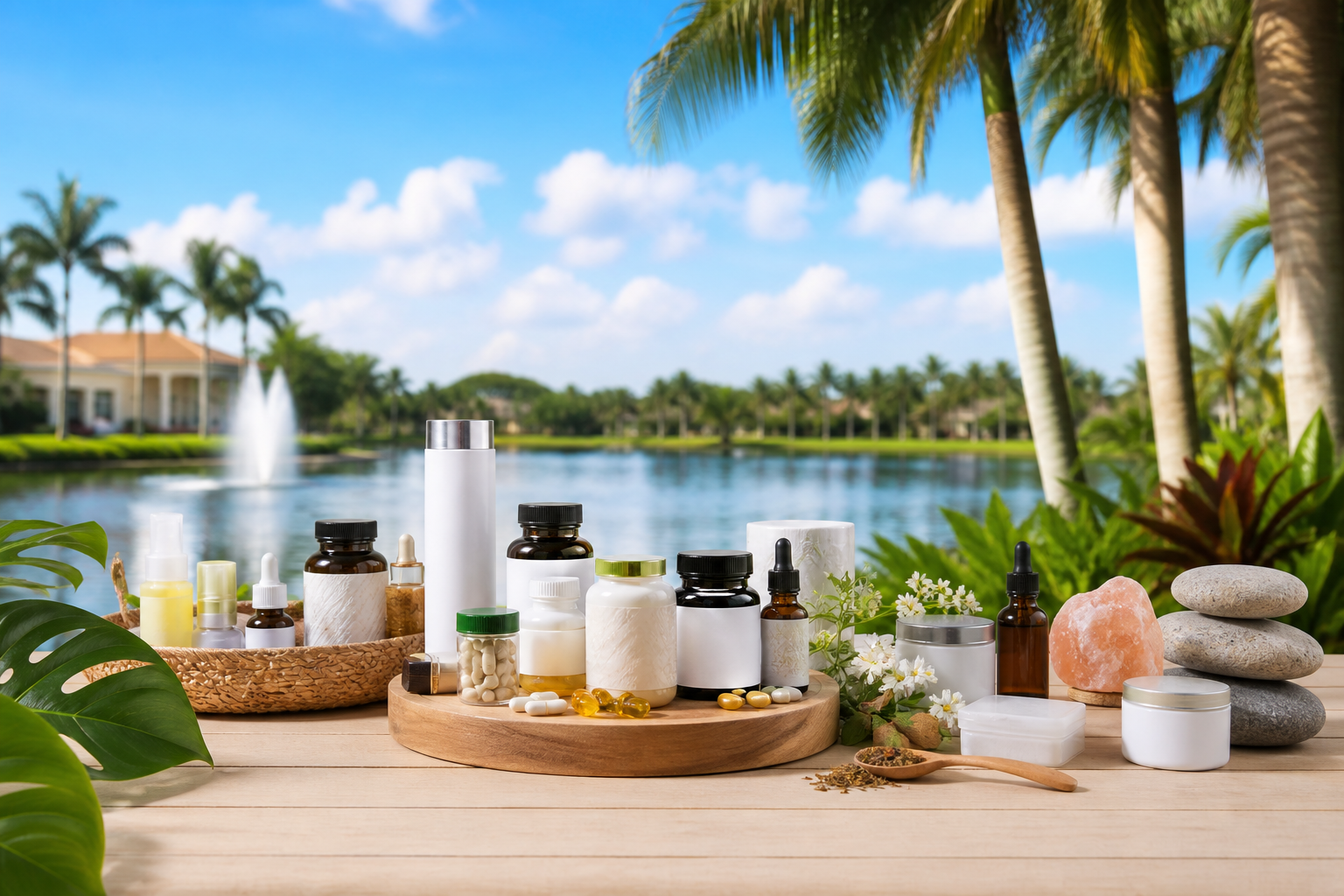 Online Wellness Essentials Coral Springs: 9 Amazing Products 2 A beautifully arranged flat lay or a styled shot featuring various self-care items (e.g., essential oils, a yoga mat, a healthy snack, a journal) with a subtle hint of a Coral Springs landscape or a local business storefront in the background. Conveys relaxation, self-care, and community wellness. Online Wellness Essentials Coral Springs