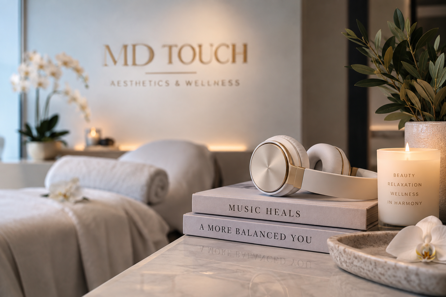 Relaxing medspa music experience at MD Touch Aesthetics and Wellness in Coral Springs