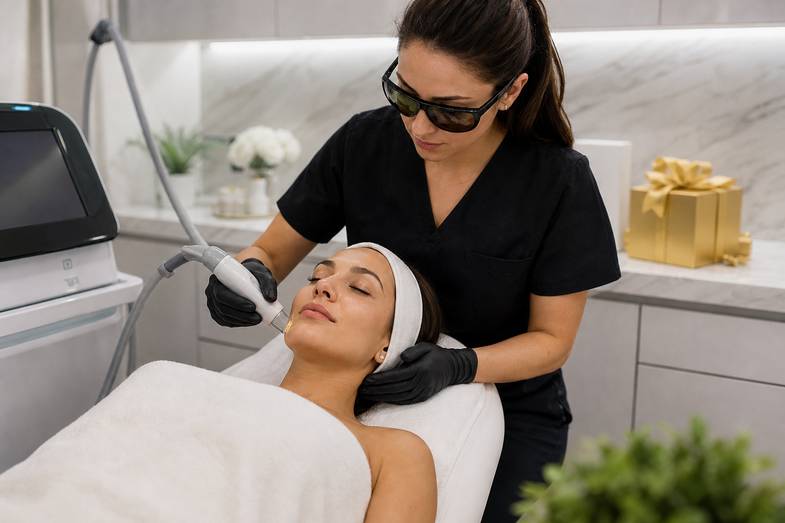 Aesthetic Rewards Value Coral Springs: Client receiving a professional skin treatment at MD Touch Aesthetics and Wellness.